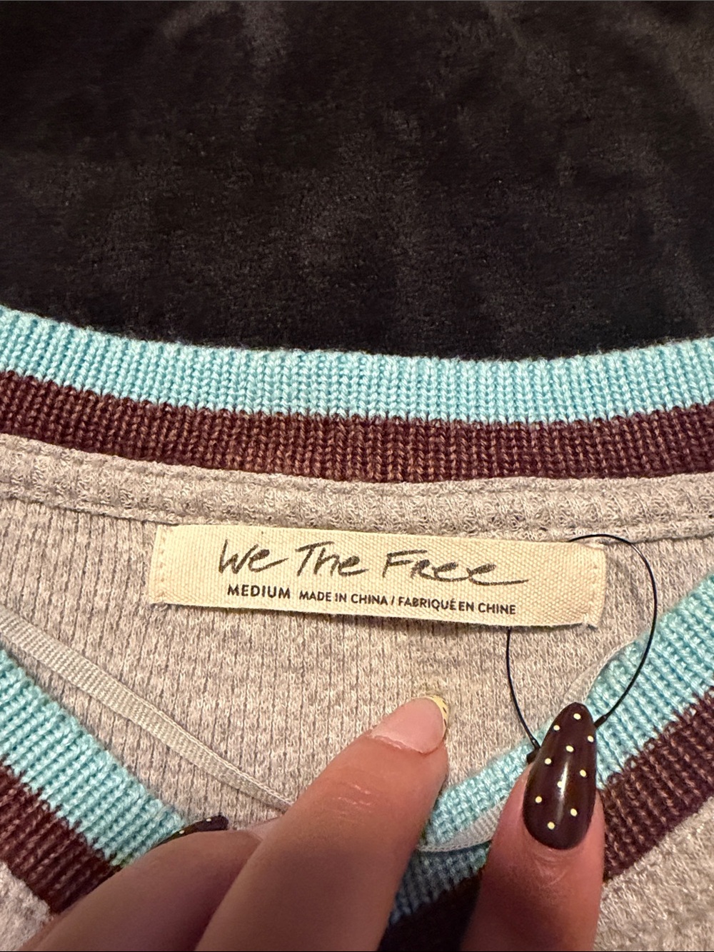 We The Free Gray Knit Pullover with Multicolor Patterned Cuffs - Picture 2 of 2